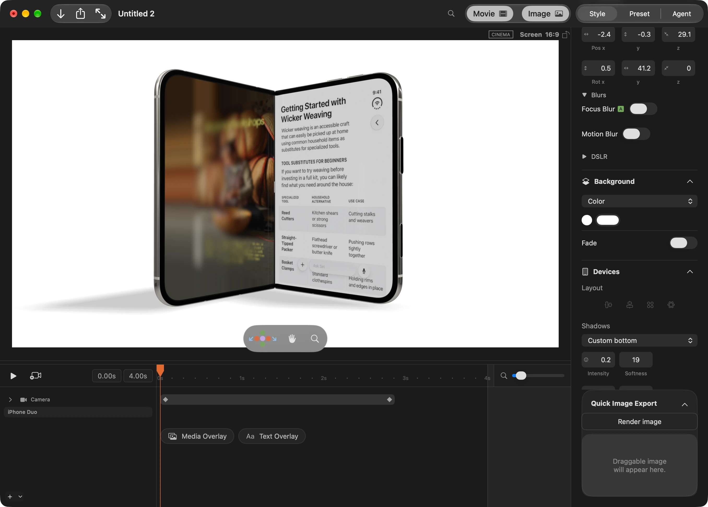 Rotato editor showing an iPhone Duo mockup