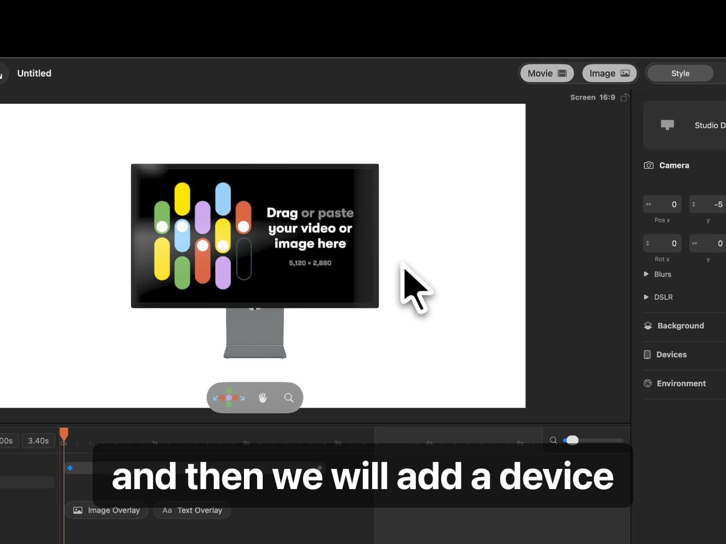 Rotato showing a Studio Display in the scene before a second device is added
