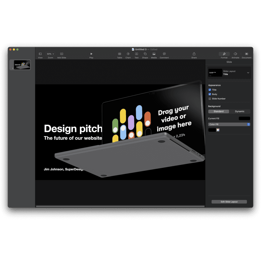 A laptop mockup in Keynote