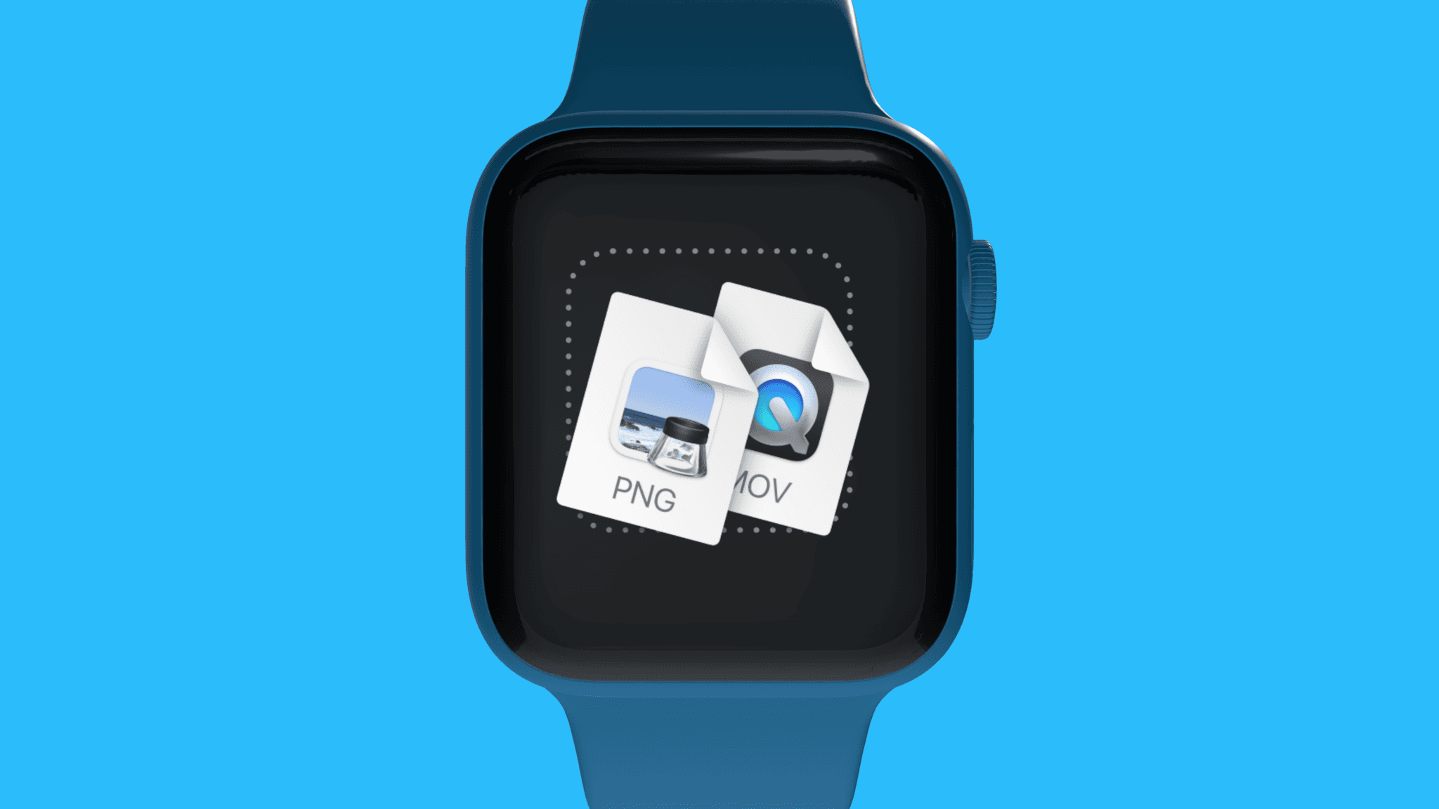 Blue Apple Watch mockup on blue background