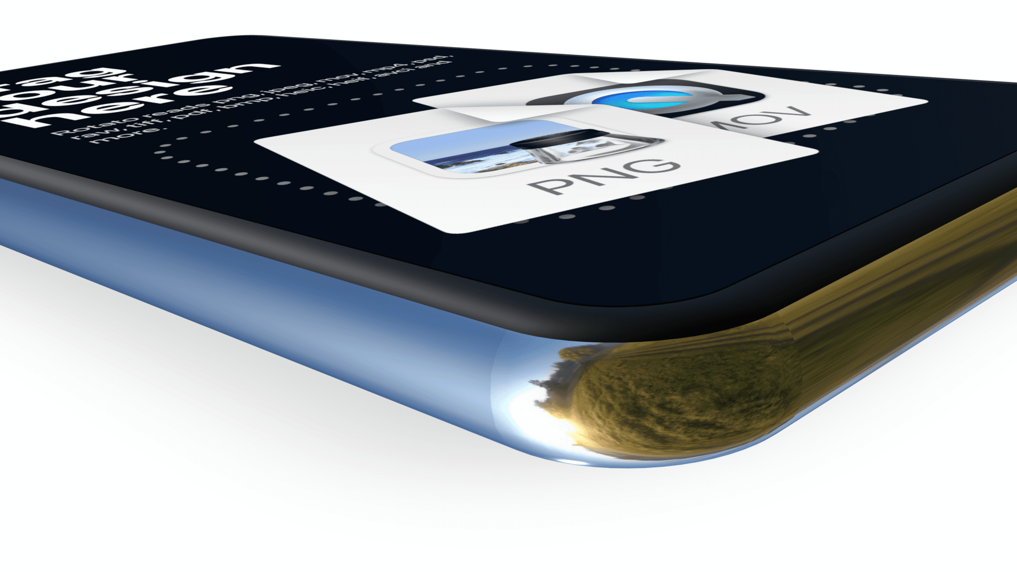 Landscape reflected in chrome finish