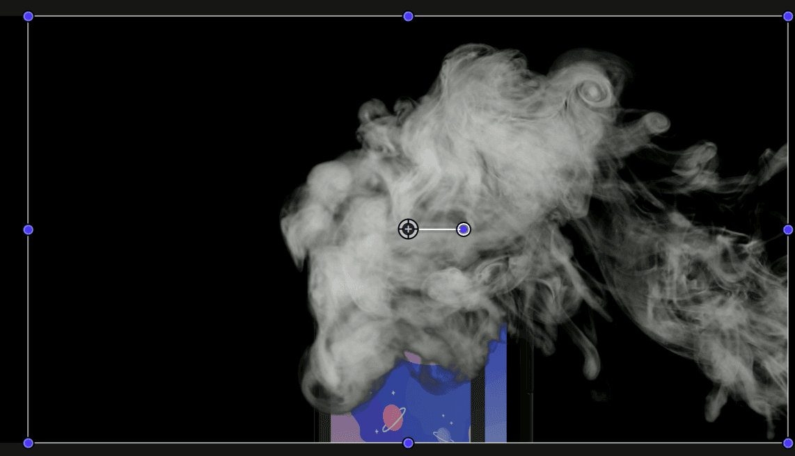 A phone with heavy smoke in front of it. Part of a tutorial to adjust a video transparency in Final Cut Pro.