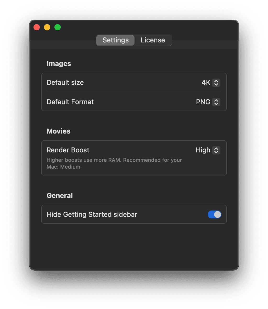Rotato settings showing the memory settings
