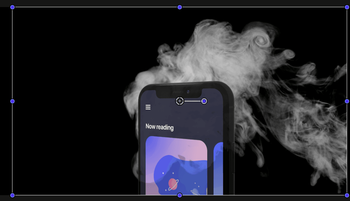 A phone mockup in front of smoke, no smoke in front of the phone