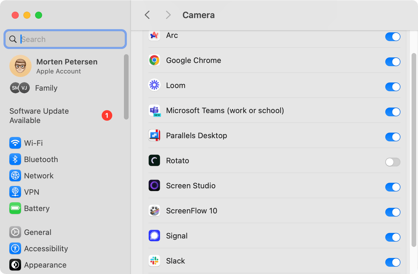 A screenshot of the Camera Privacy settings
