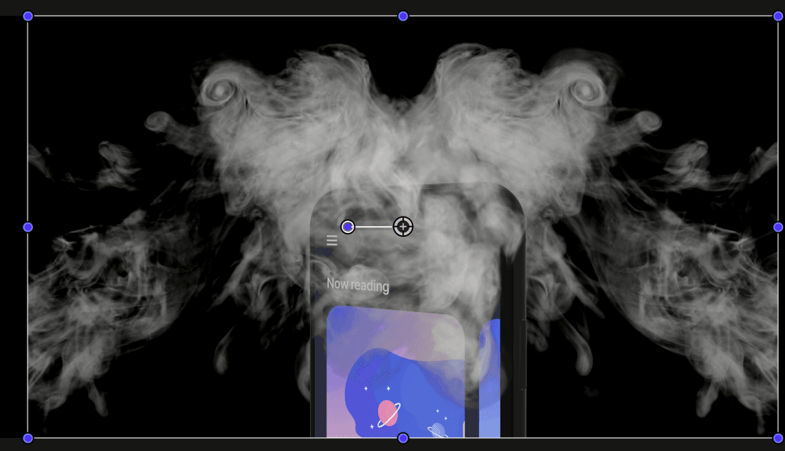 A phone with smoke behind it and smoke in front of it, coming from both sides. Part of a tutorial to adjust a video transparency in Final Cut Pro.