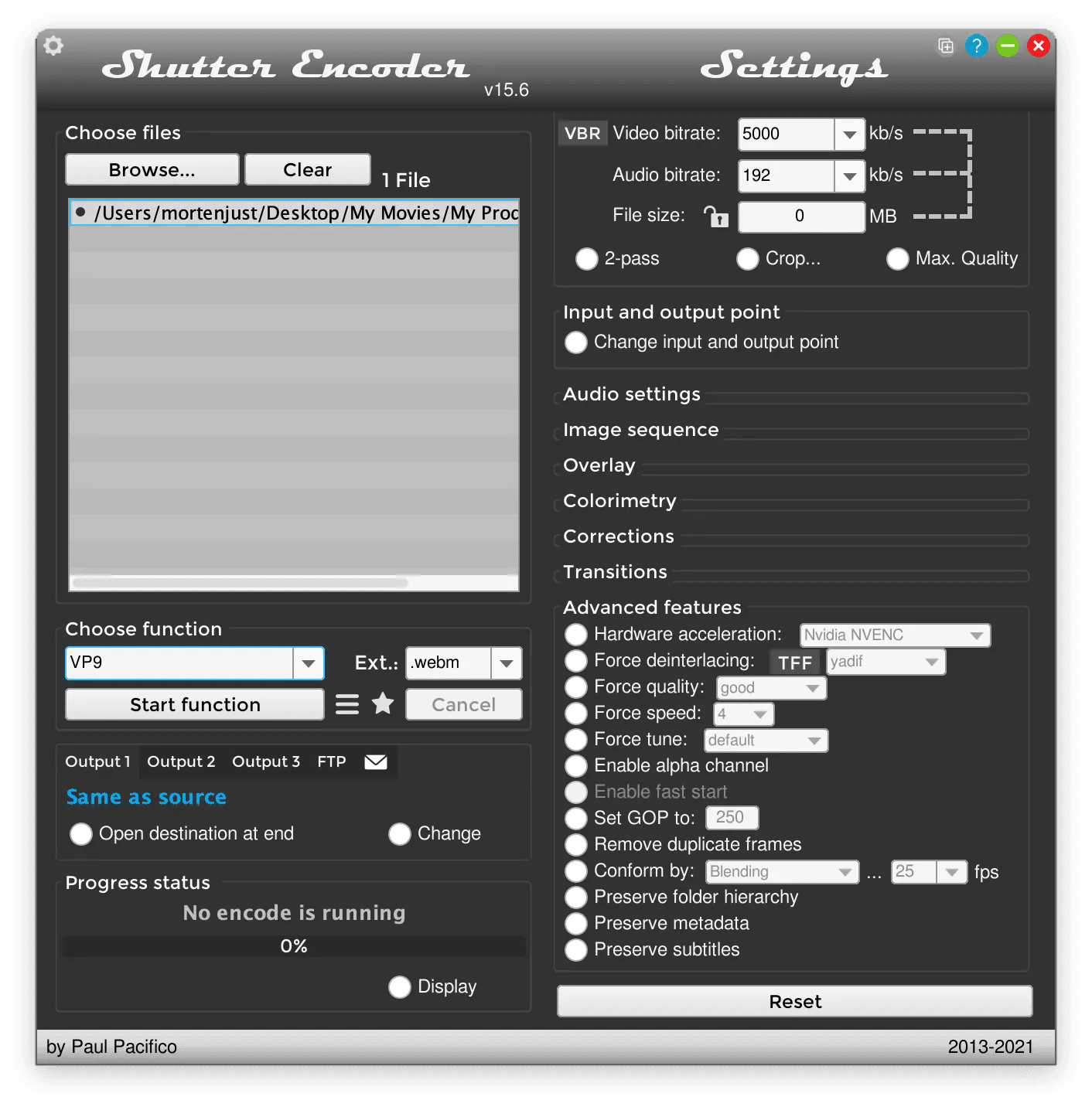 Image of the software Shutter Encoder, part of a tutorial on how to convert videos to WebM.