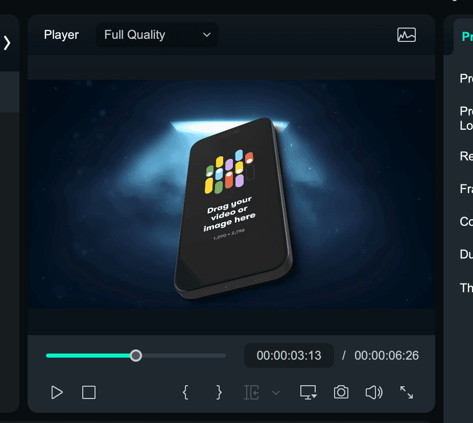 Screenshot from Filmora showing the transparency is working