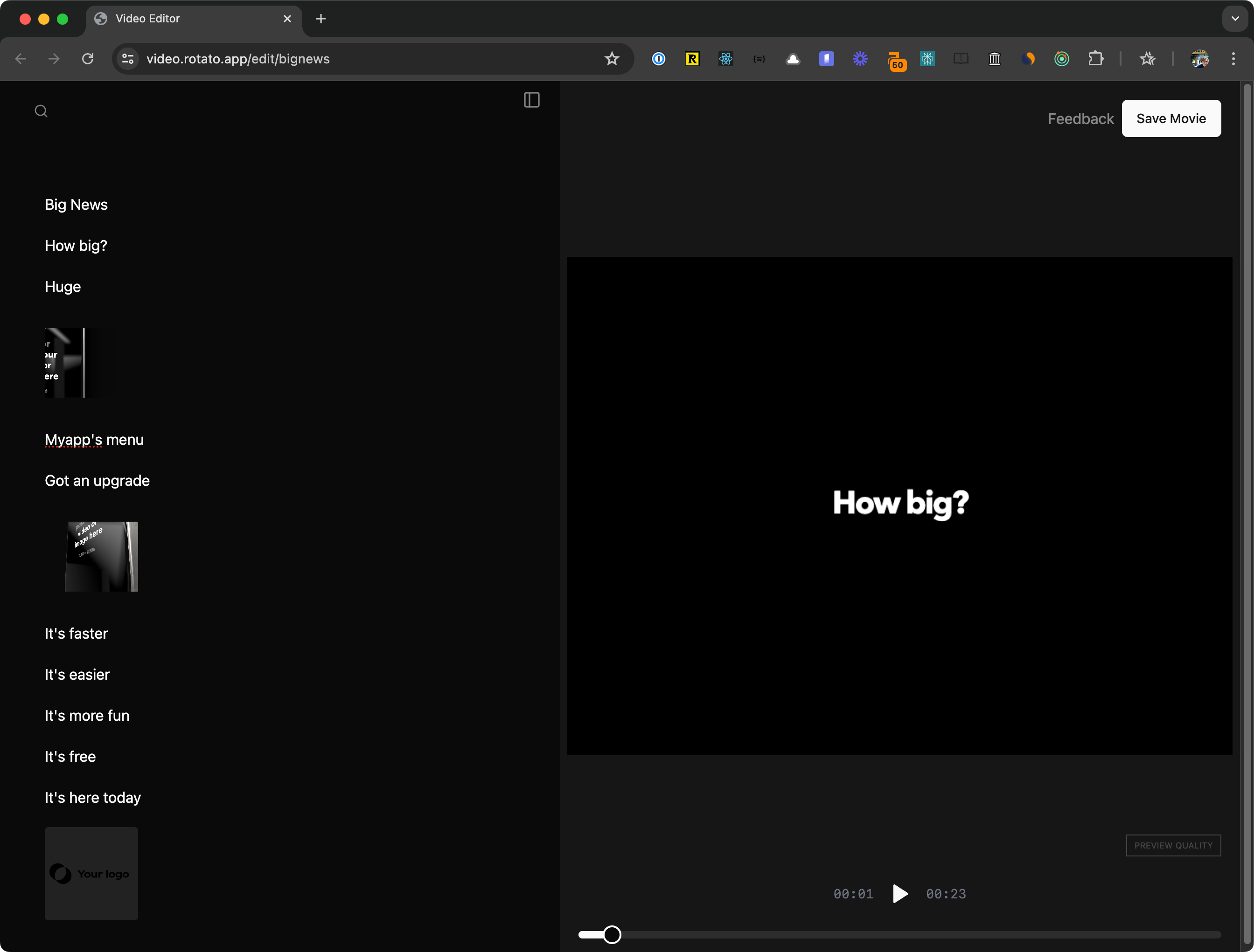 Cutdog works like a text editor, but instead of printing to paper, you create a video