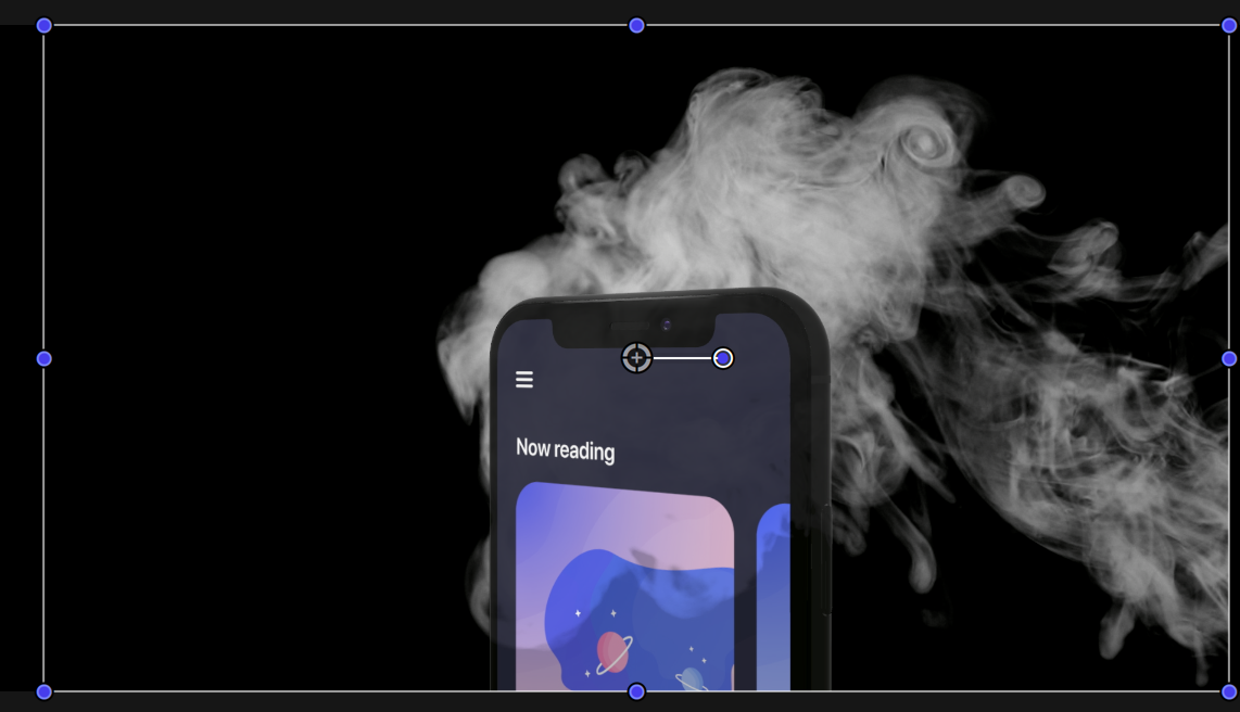 A phone mockup in front of smoke, no smoke in front of the phone