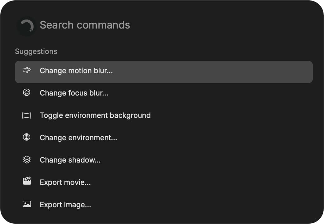 The palette includes blur, shadow, and environment controls.