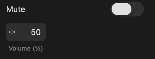 Rotato Screen controls with Mute turned off and Volume (%) set to 50