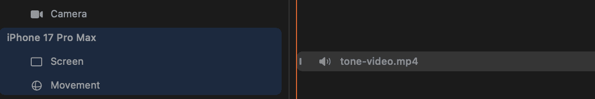 Rotato Screen track with a speaker icon beside an unmuted video clip
