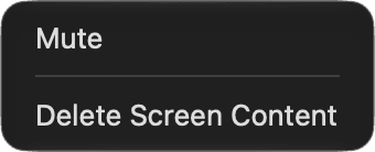 Video clip context menu offering Mute and Delete Screen Content