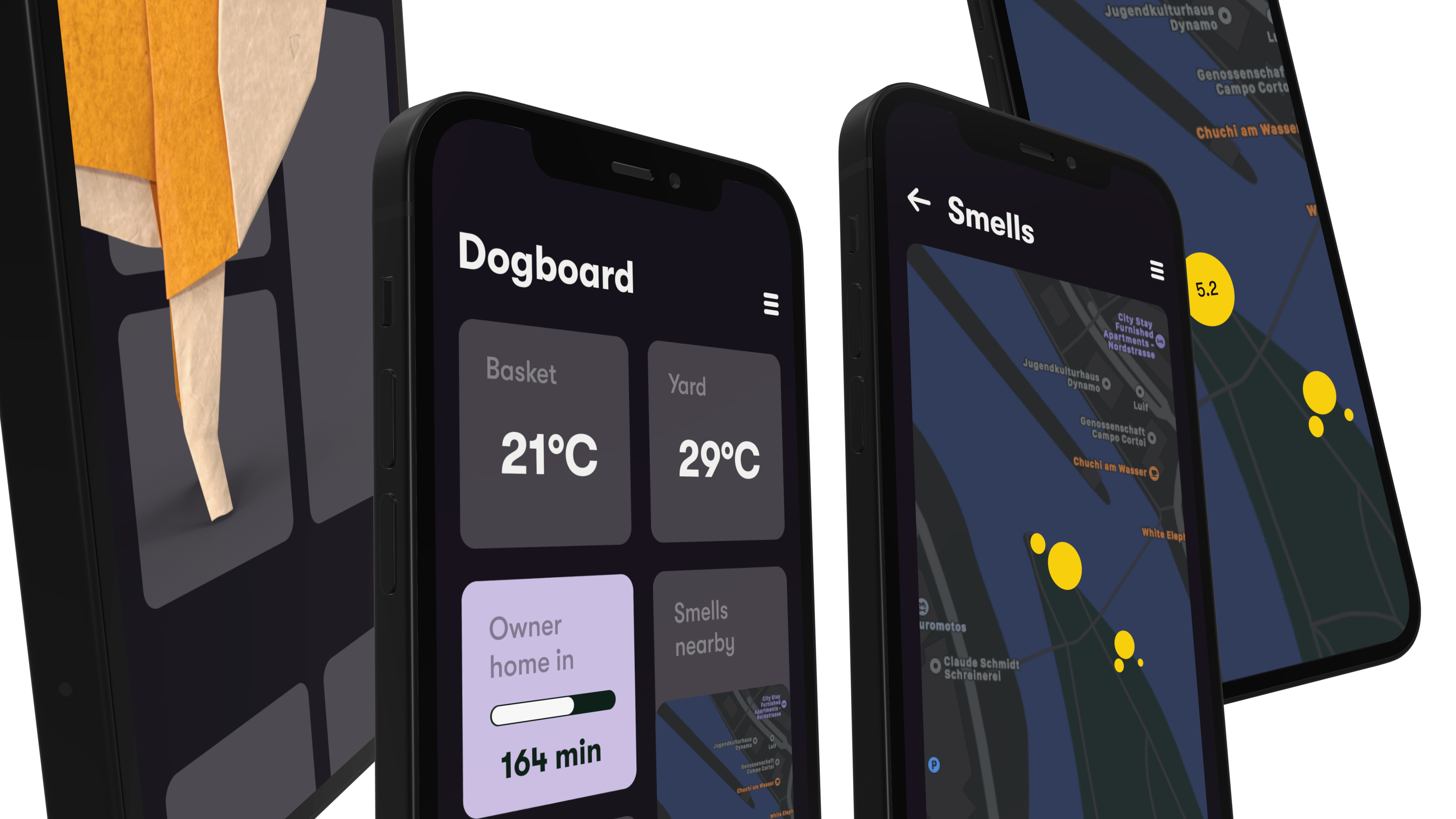 Four different UI designs on phones