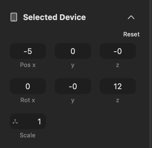 Sidebar section showing -5 for x position and 12 for rotation z
