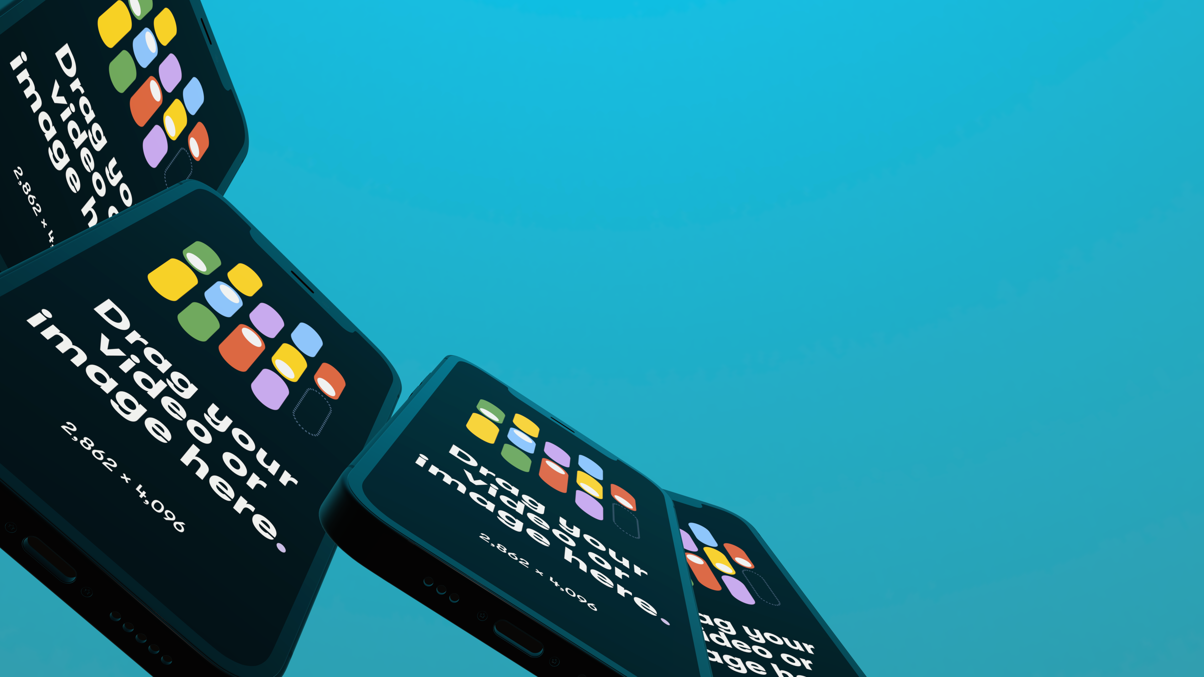 iPhones floating on a teal background and with teal light bounce