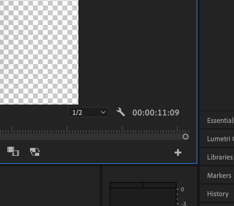 A screenshot from Adobe Premiere showing the location of the wrench icon